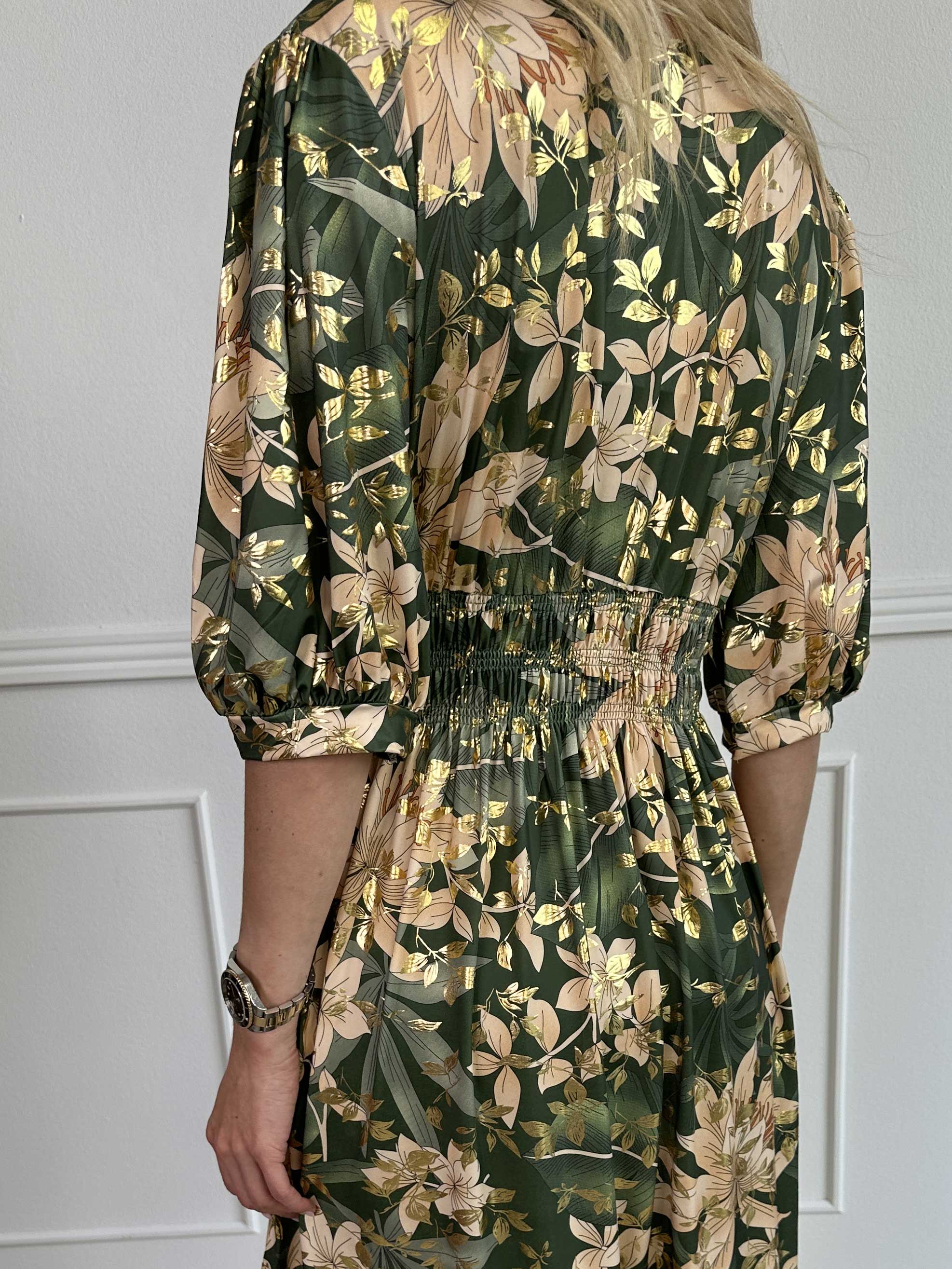 Pamina Leaf - Lang elastisk kjole med blad motiver